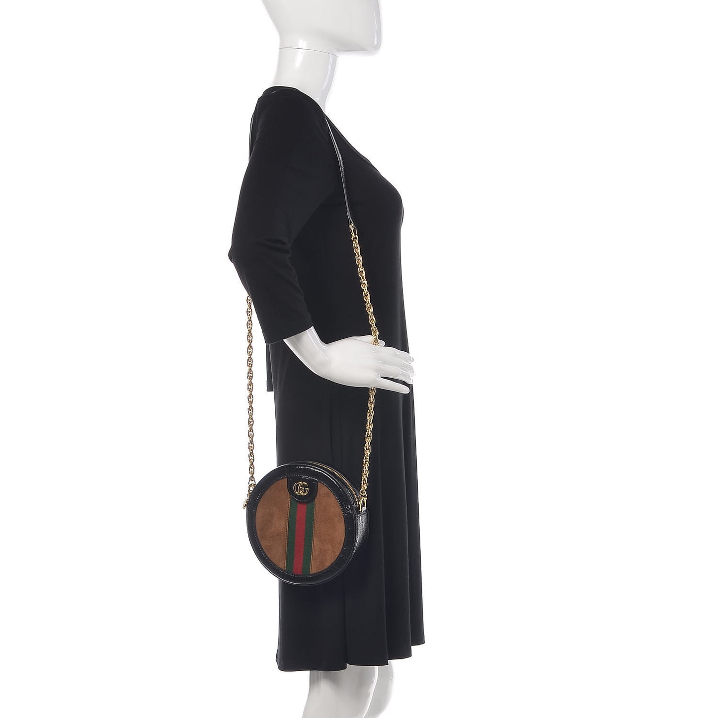 Suede Patent Web Mini Ophidia Round Shoulder Bag Nocciola Black