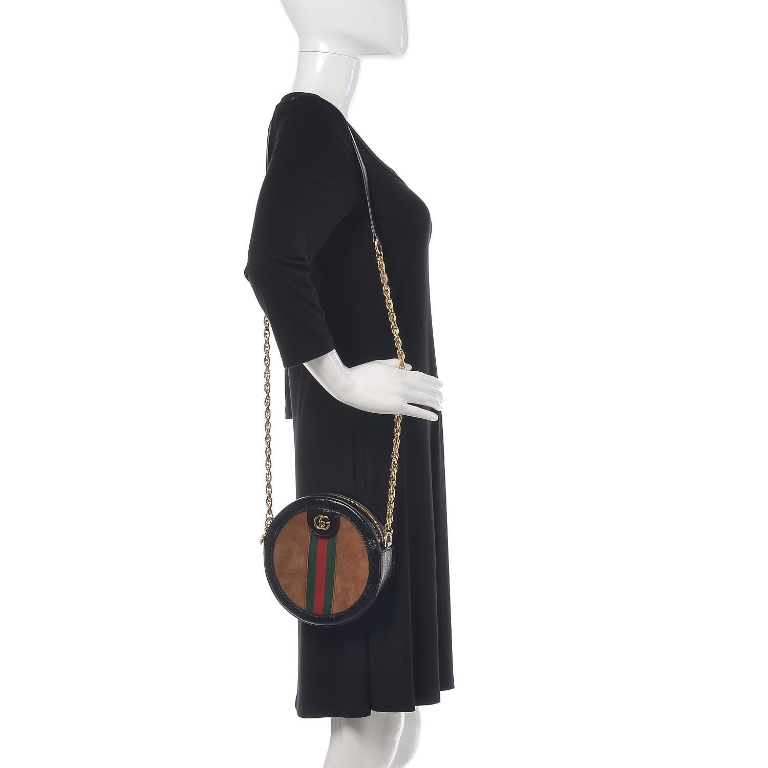 Gucci Suede Patent Web Mini Ophidia Round Shoulder Bag Nocciola Black 2 of 8