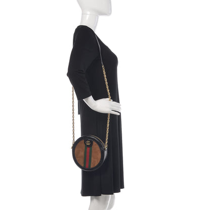 Gucci Suede Patent Web Mini Ophidia Round Shoulder Bag Nocciola Black 2 of 8