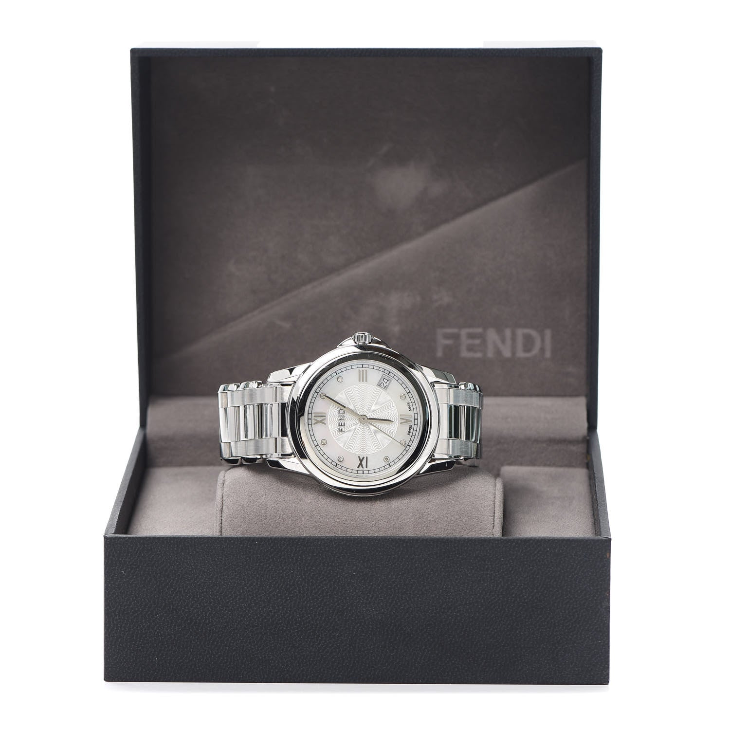 Fendi Stainless Steel Diamond 38mm Round Momento Quartz Watch 6 of 6