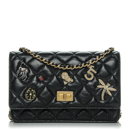Chanel Aged Calfskin Quilted Lucky Charms 2.55 Reissue Wallet On Chain WOC Black 1 of 8