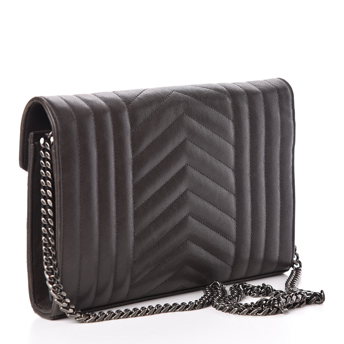 Sheepskin Tri-Quilt Monogram Envelope Chain Wallet Earth