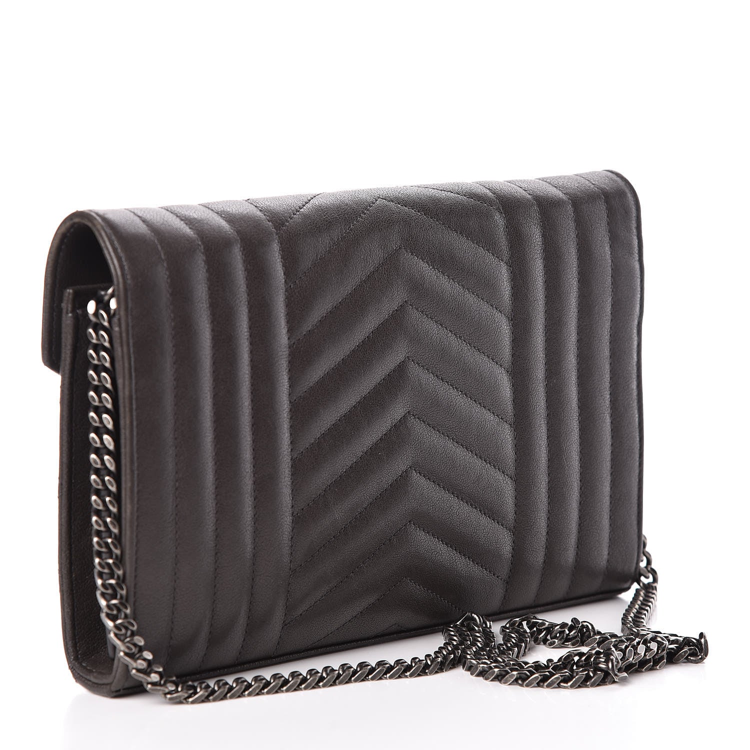 Saint Laurent Sheepskin Tri-Quilt Monogram Envelope Chain Wallet Earth 3 of 9