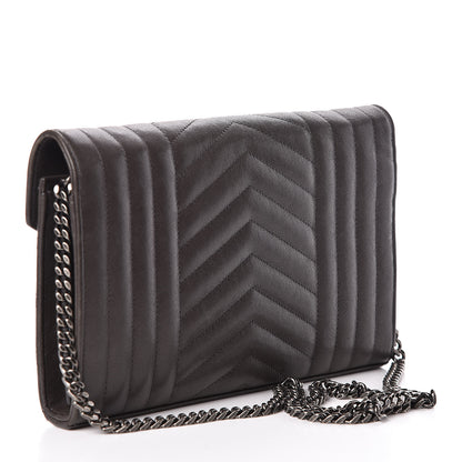 Saint Laurent Sheepskin Tri-Quilt Monogram Envelope Chain Wallet Earth 3 of 9
