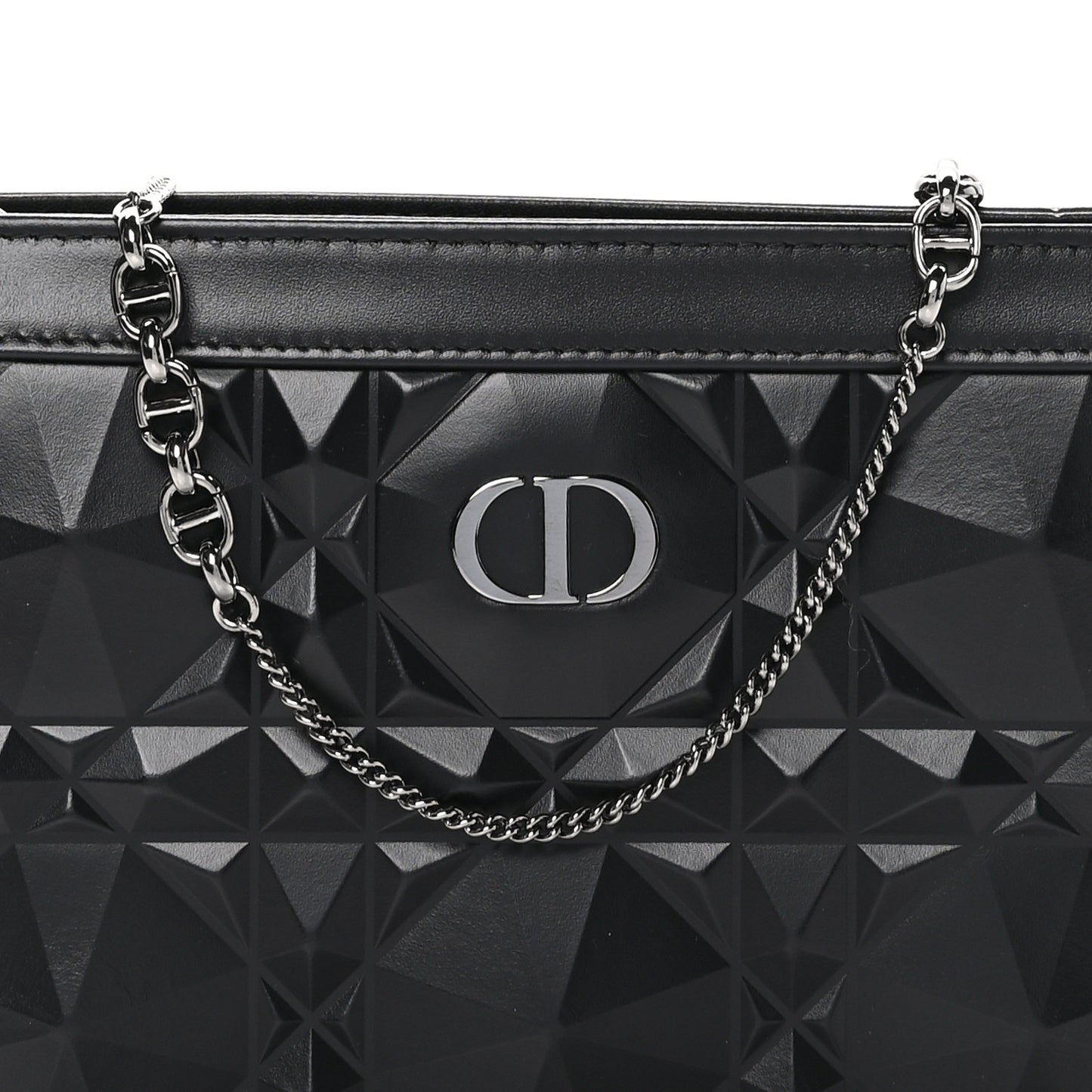Calfskin Macrocannage Diamond Caro Zipped Pouch With Chain Black