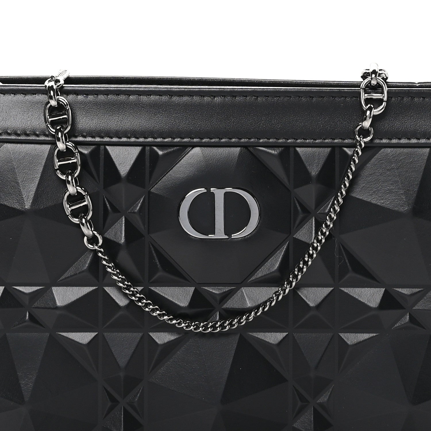 Christian Dior Calfskin Macrocannage Diamond Caro Zipped Pouch With Chain Black 8 of 11