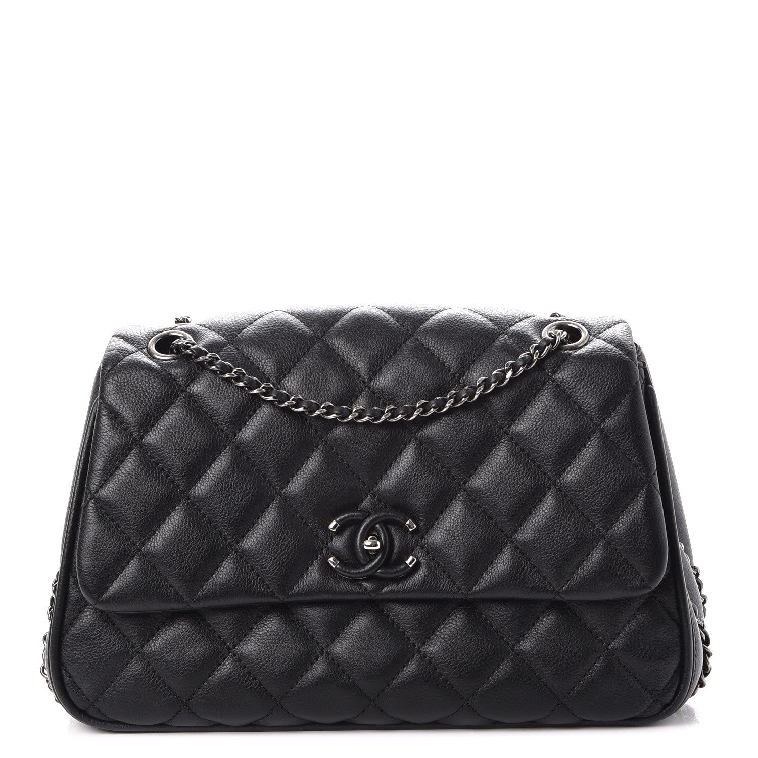 Chanel Calfskin Quilted Medium Frame In Chain Flap Black 1 of 7