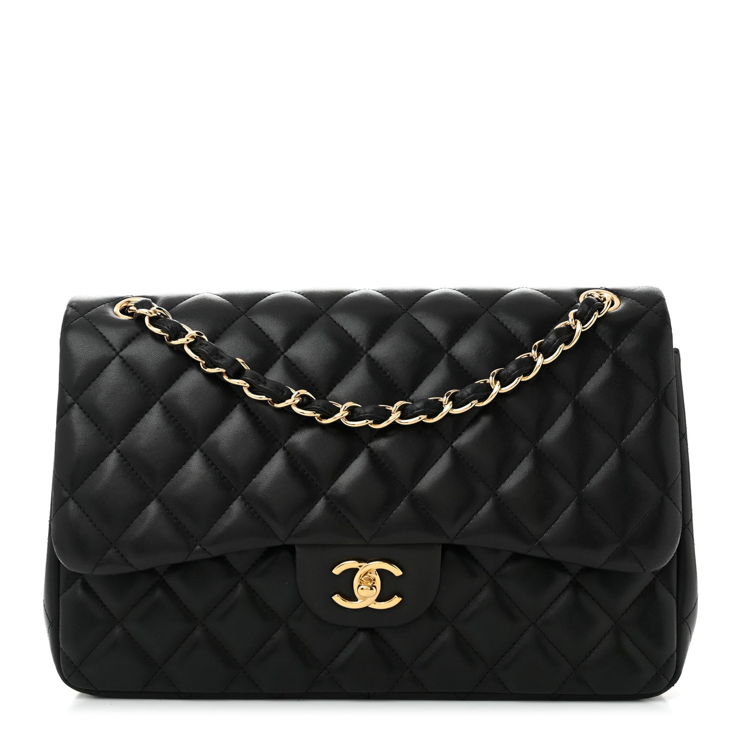 Lambskin Quilted Jumbo Double Flap Black