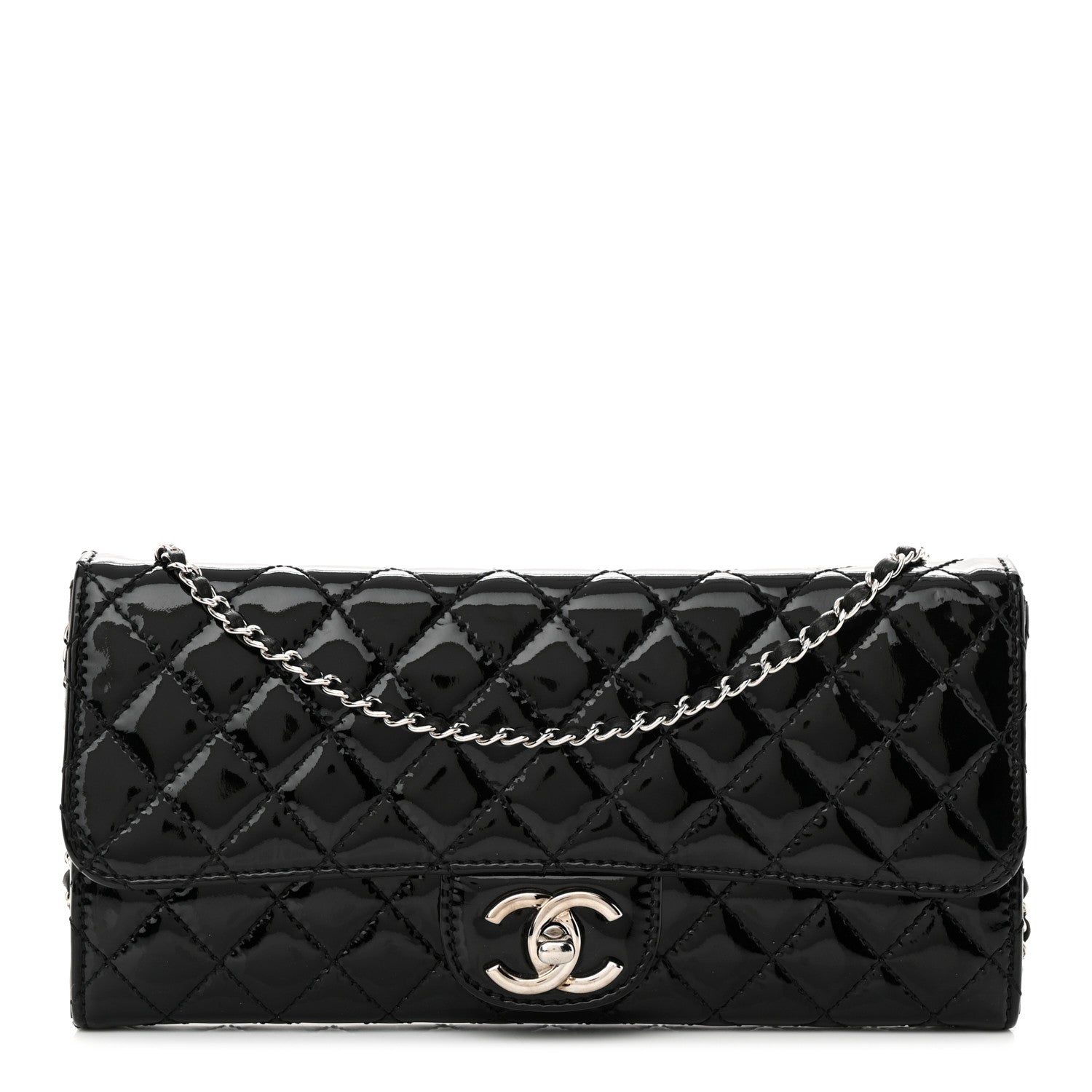 Chanel Patent Calfskin Quilted Flap Clutch With Chain Black 1 of 11