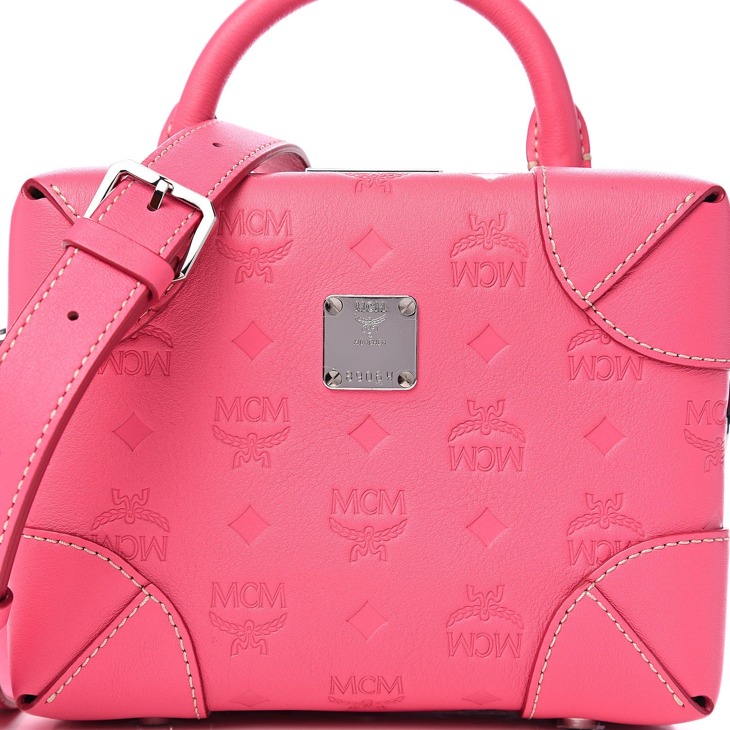 MCM Calfskin Ottomar Monogram Small Berlin Crossbody Sugar Pink 8 of 8