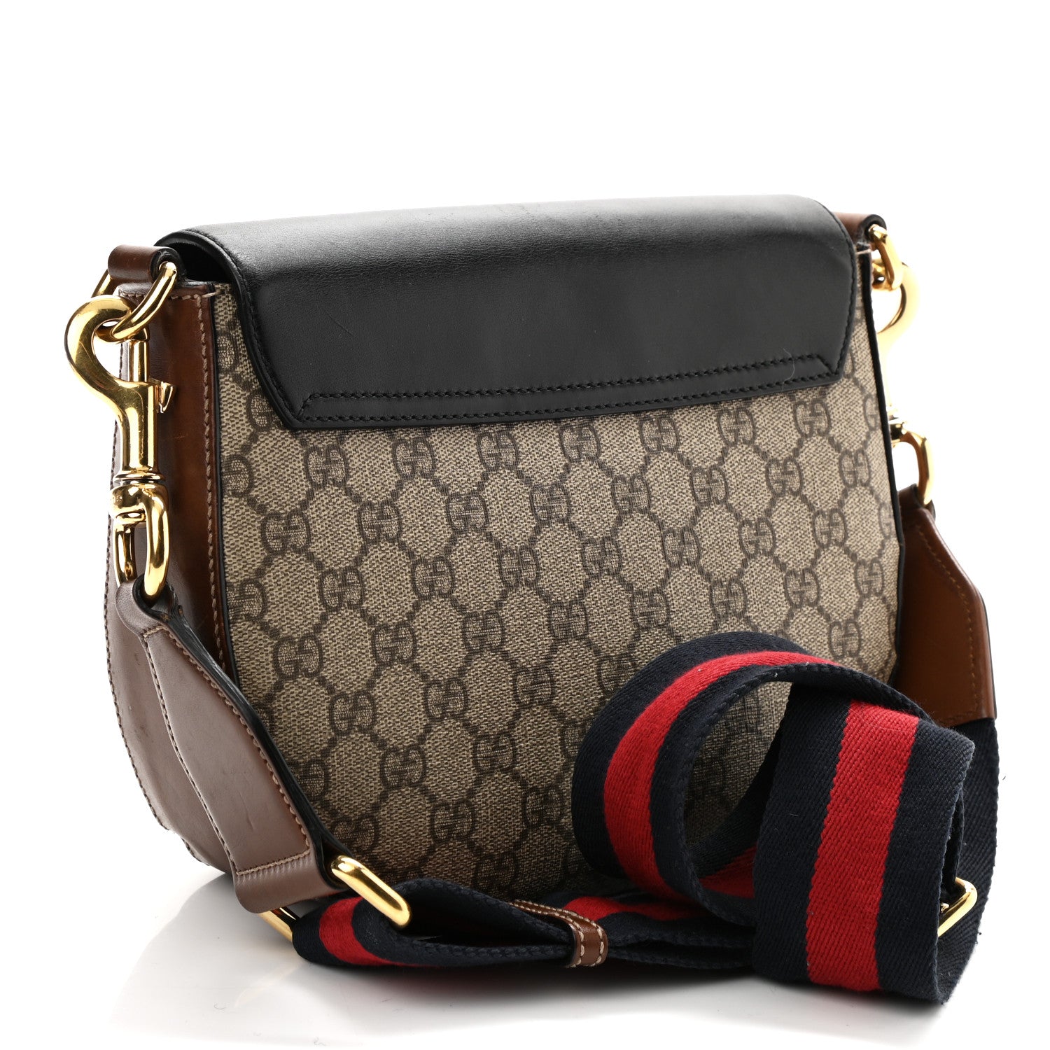Gucci GG Supreme Monogram Web Medium Padlock Messenger Shoulder Bag Black 3 of 13