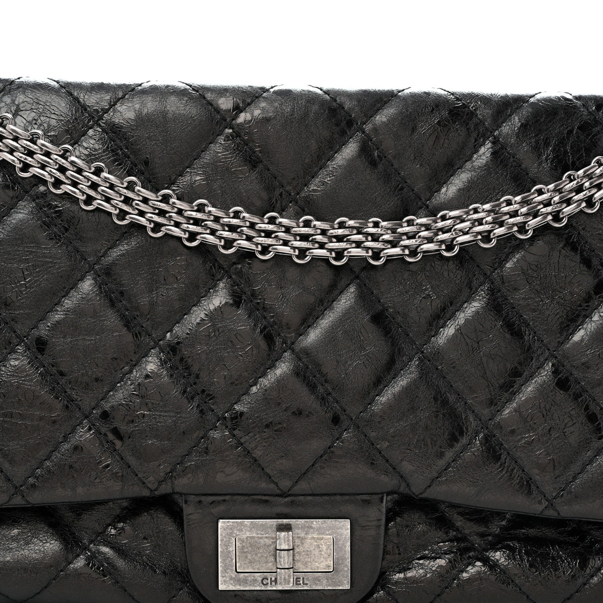 Metallic Aged Calfskin Quilted 2.55 Reissue 228 Flap Black