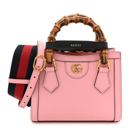 Gucci Textured Dollar Calfskin Web Mini Diana Tote Bag Wild Rose Black 1 of 11