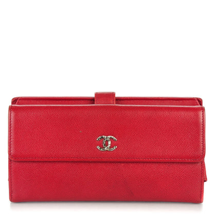 Chanel Caviar Brilliant Sevruga Long Flap Wallet Red 1 of 13