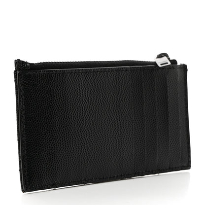 Saint Laurent Monogram Grain de Poudre 5 Fragments Zip Pouch Card Holder Black 3 of 7