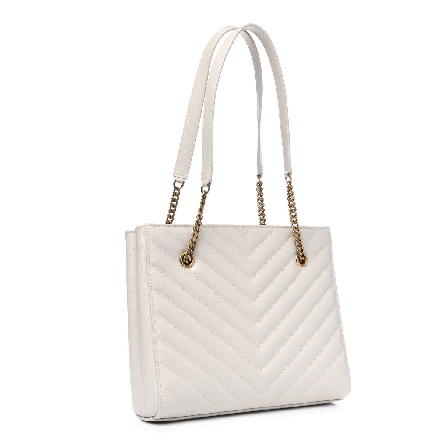 Grain De Poudre Matelasse Chevron Small Tribeca Shopping Bag Vintage White
