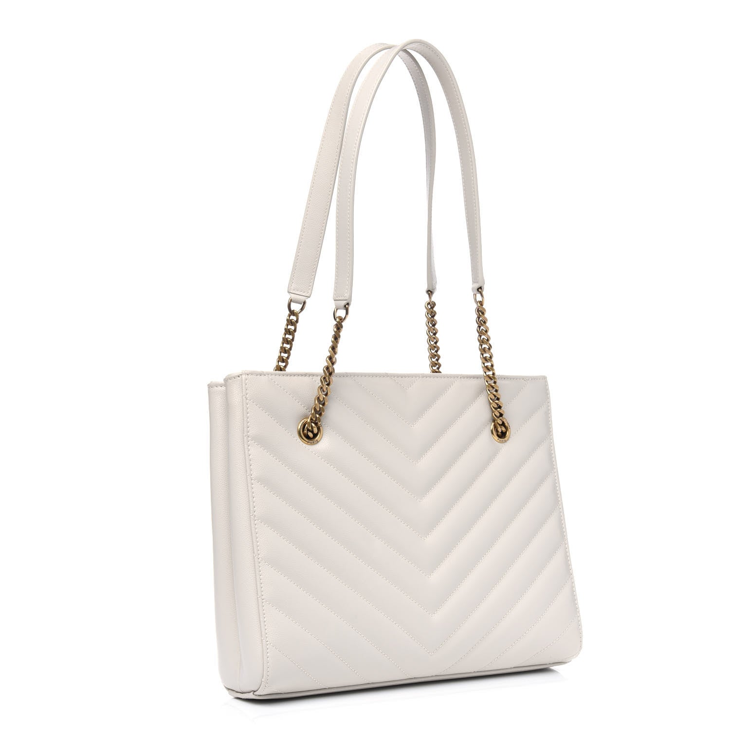 Saint Laurent Grain De Poudre Matelasse Chevron Small Tribeca Shopping Bag Vintage White 2 of 4