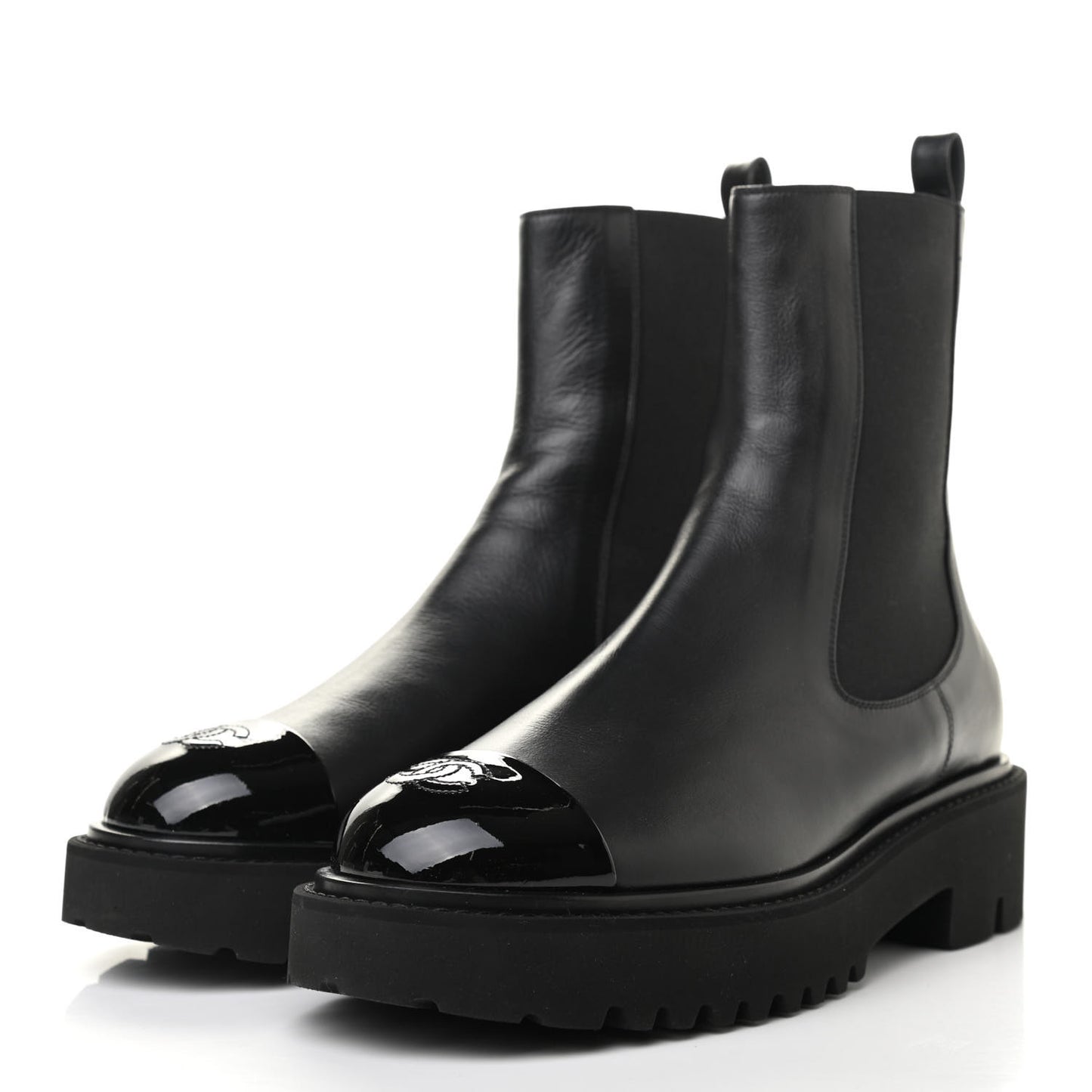 Crumpled Calfskin Patent Ankle Boots 40.5 Black