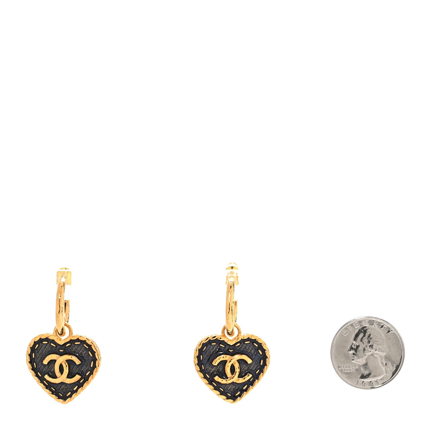 Chanel Metal Enamel CC Denim Heart Drop Earrings Gold Blue 2 of 5