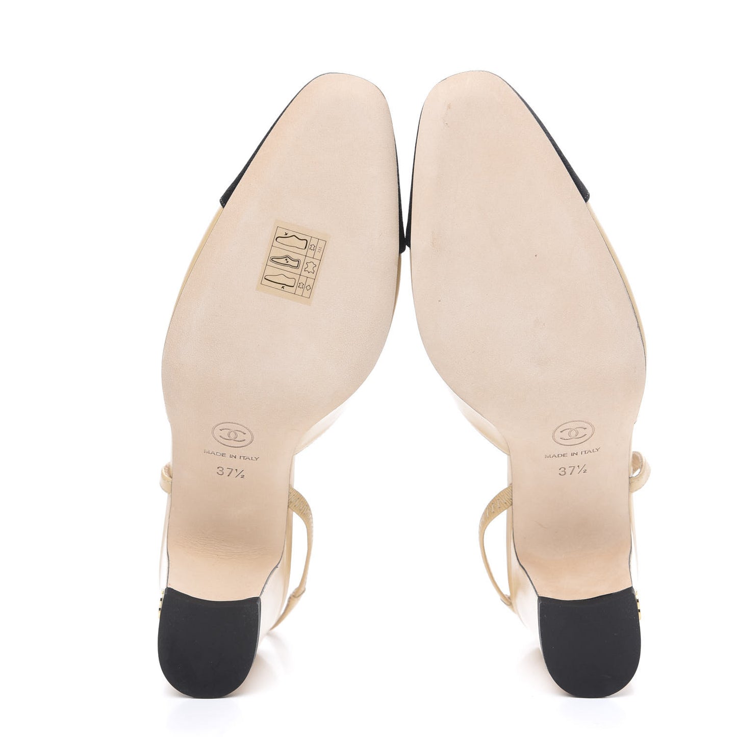 Goatskin Grosgrain Cap Toe CC Slingback Pumps 37.5 Beige Black