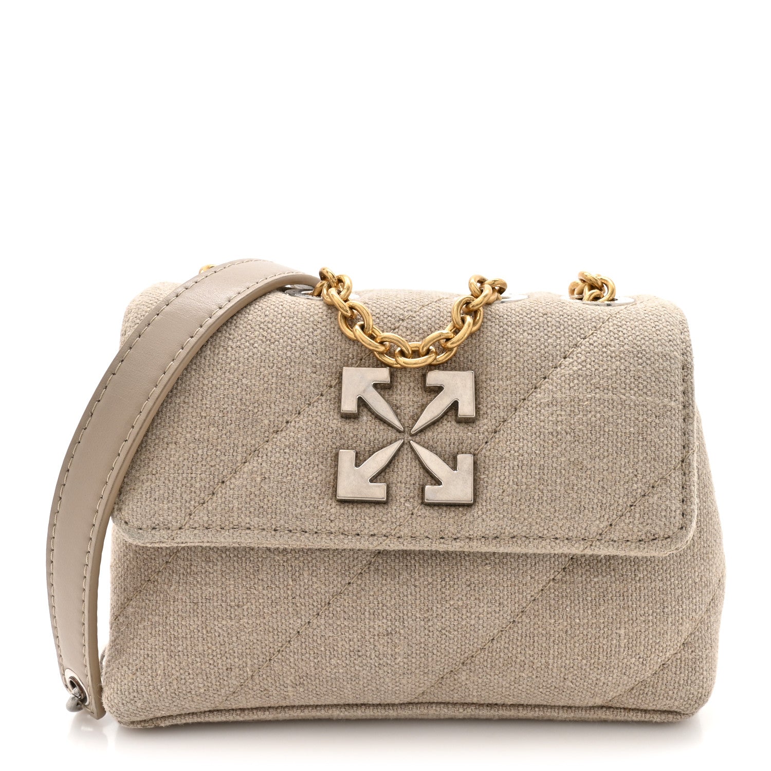 Off-White Linen Diagonal Quilted Jackhammer 17 Shoulder Bag Beige 1 of 12