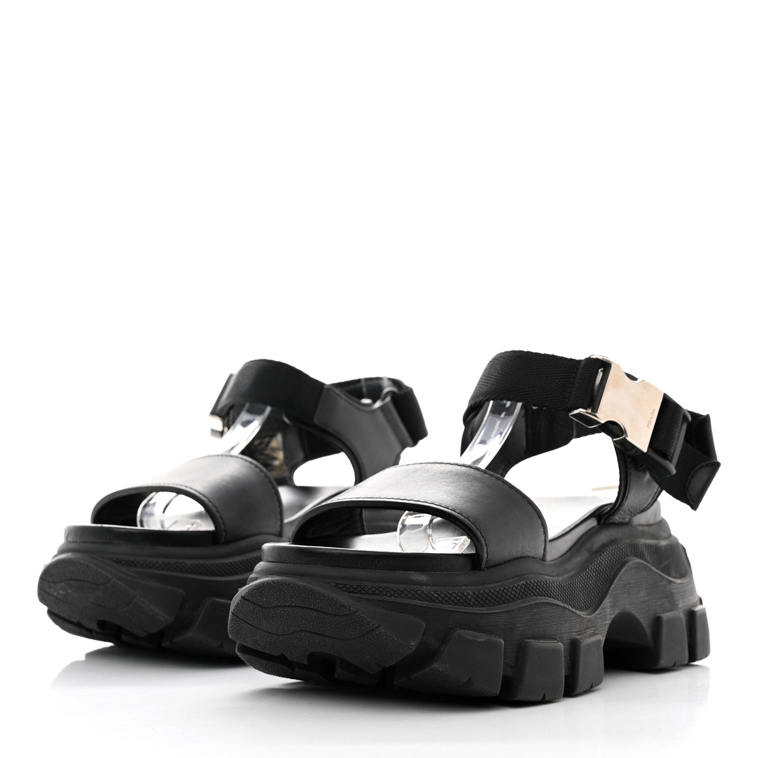 Prada Brushed Calfskin Monolith Pegasus Thunder Sandals 39 Black 3 of 8