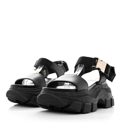 Prada Brushed Calfskin Monolith Pegasus Thunder Sandals 39 Black 3 of 8
