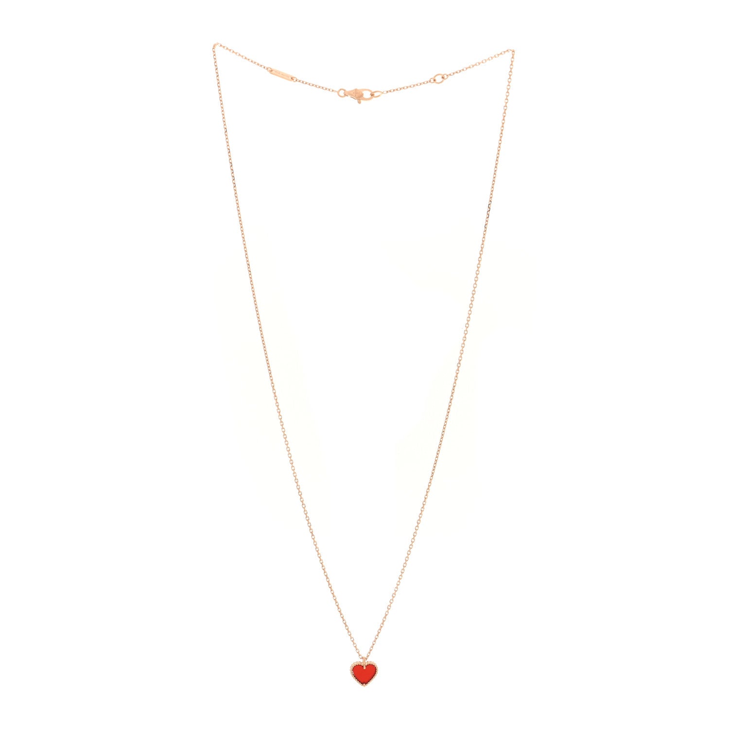 Van Cleef & Arpels 18k Rose Gold Carnelian Sweet Alhambra Heart Pendant Necklace 3 of 5