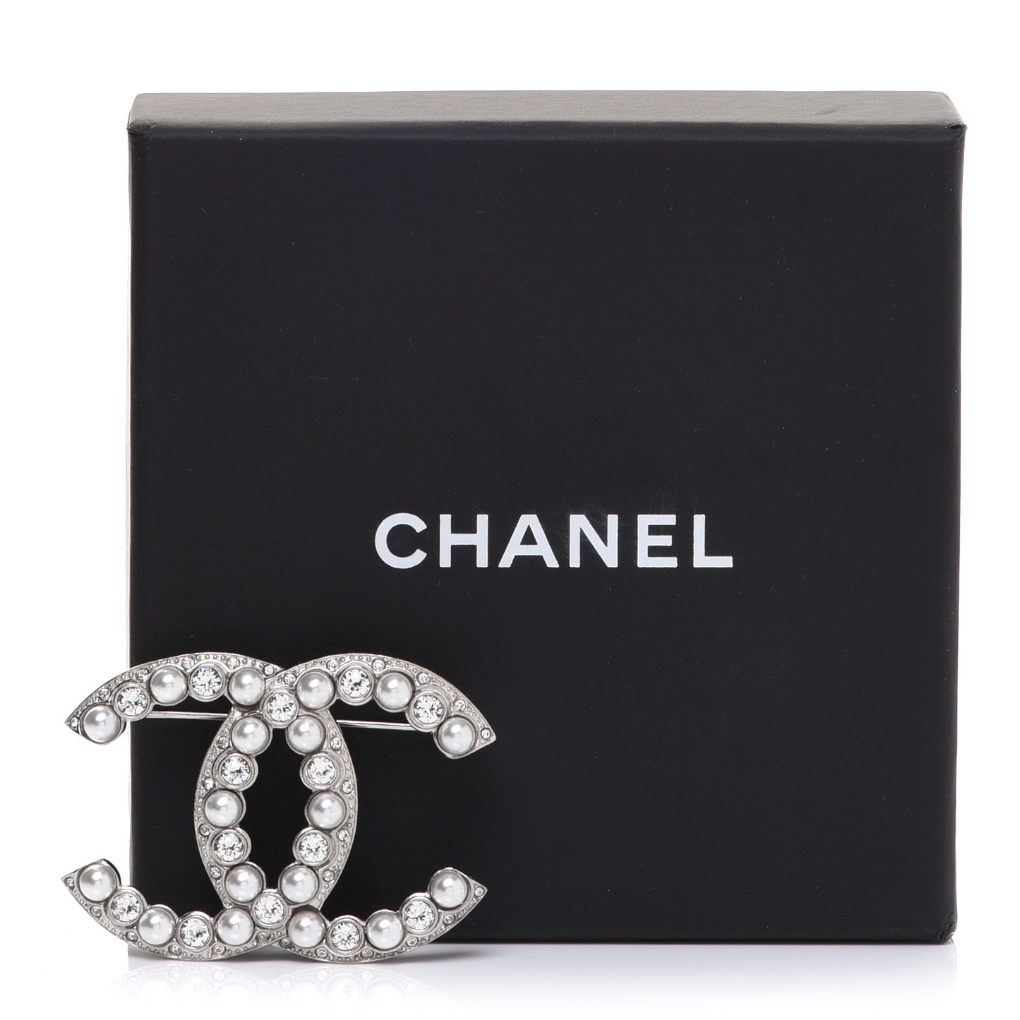 Pearl Crystal CC Brooch Silver