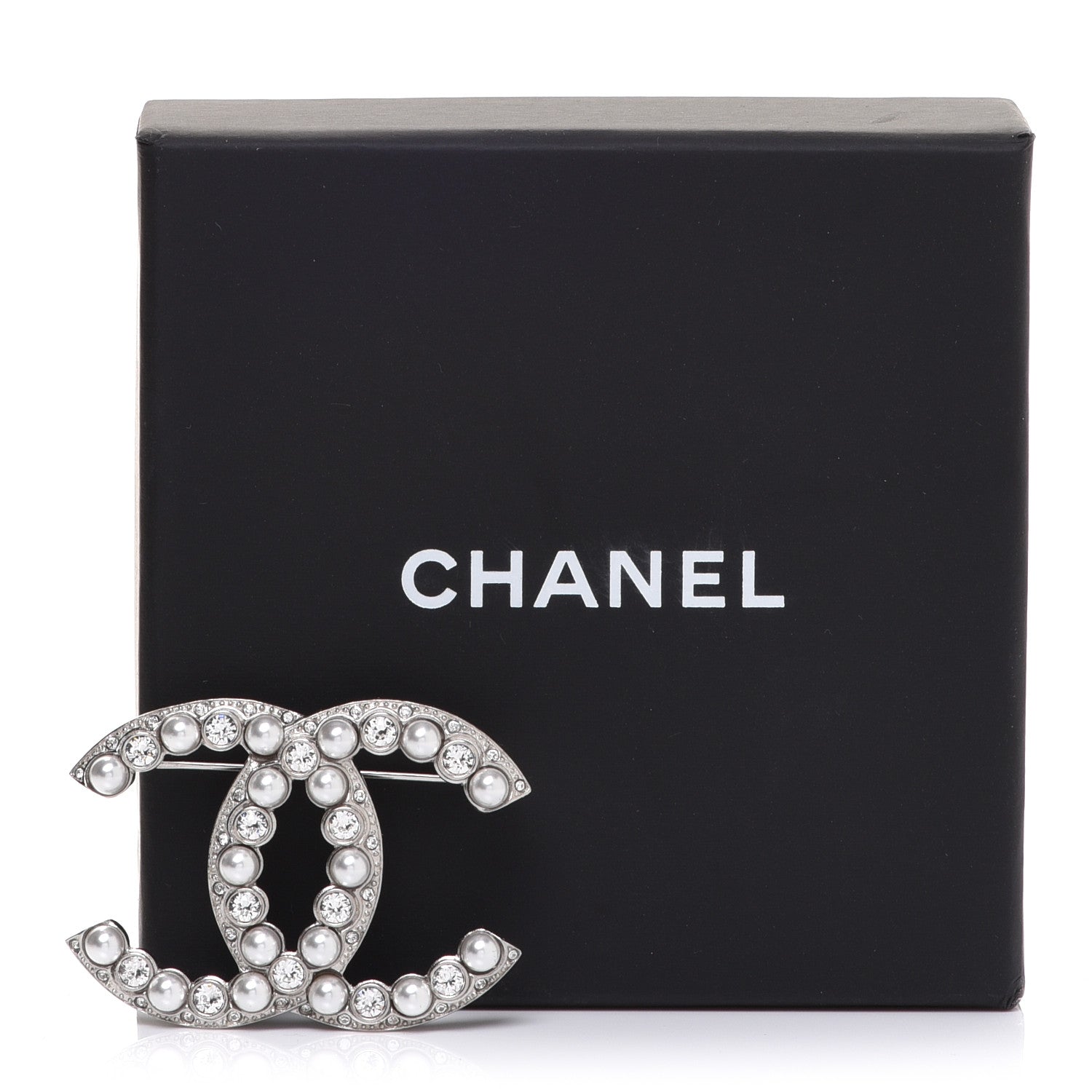 Chanel Pearl Crystal CC Brooch Silver 5 of 5