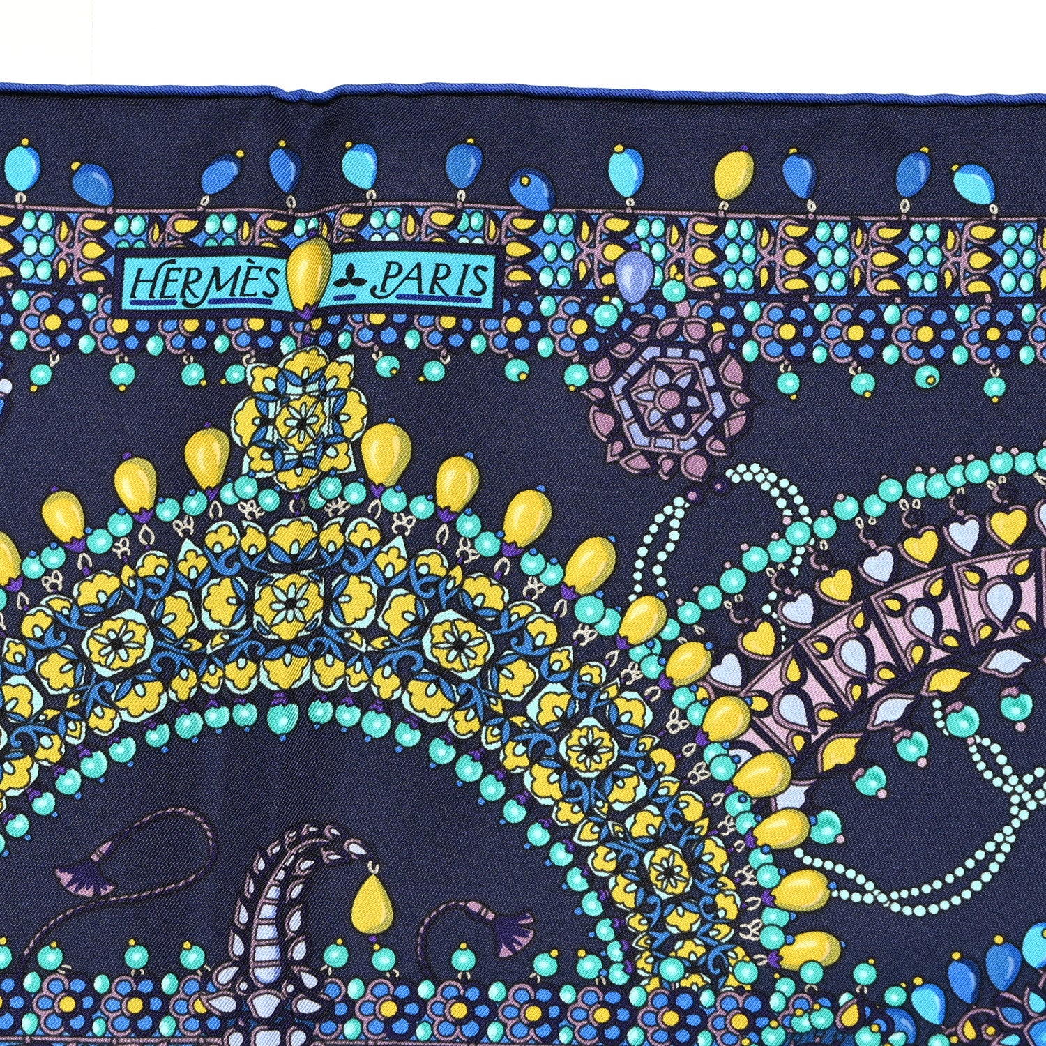 Hermes Silk Parures Des Maharajas Scarf 90 Caban Turquoise Arnica 2 of 5