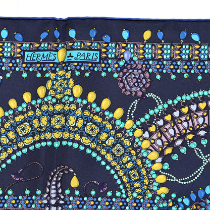 Hermes Silk Parures Des Maharajas Scarf 90 Caban Turquoise Arnica 2 of 5