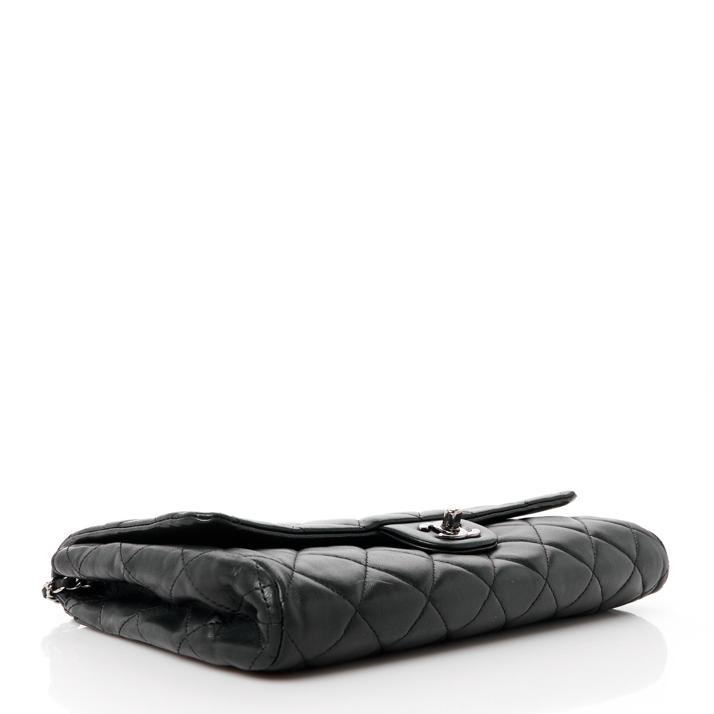 Lambskin Quilted Clutch with Chain Flap Black