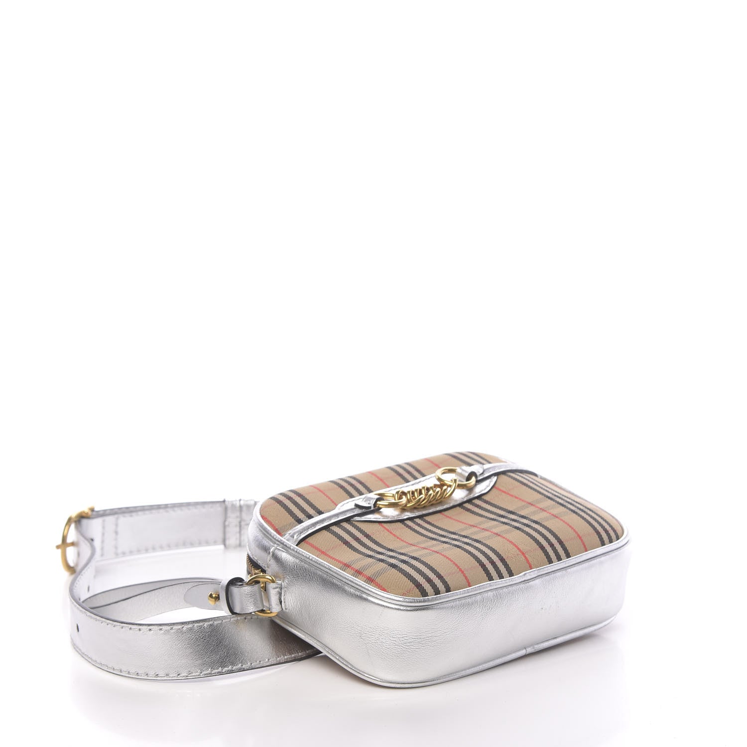 Burberry Smooth Calfskin 1983 Knight Check Link Bum Bag Silver 4 of 9