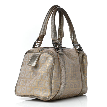 Fendi Metallic Jacquard Zucchino Mini Forever Boston Gold Silver 2 of 41