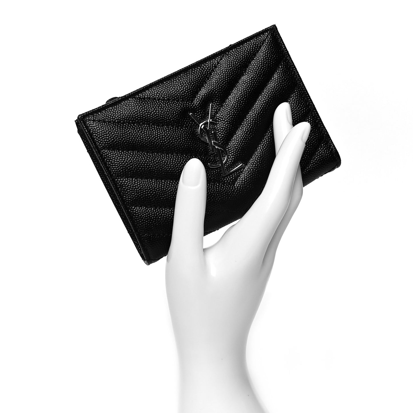 Grain De Poudre Matelasse Chevron Monogram Zipped Two-Part Wallet Black