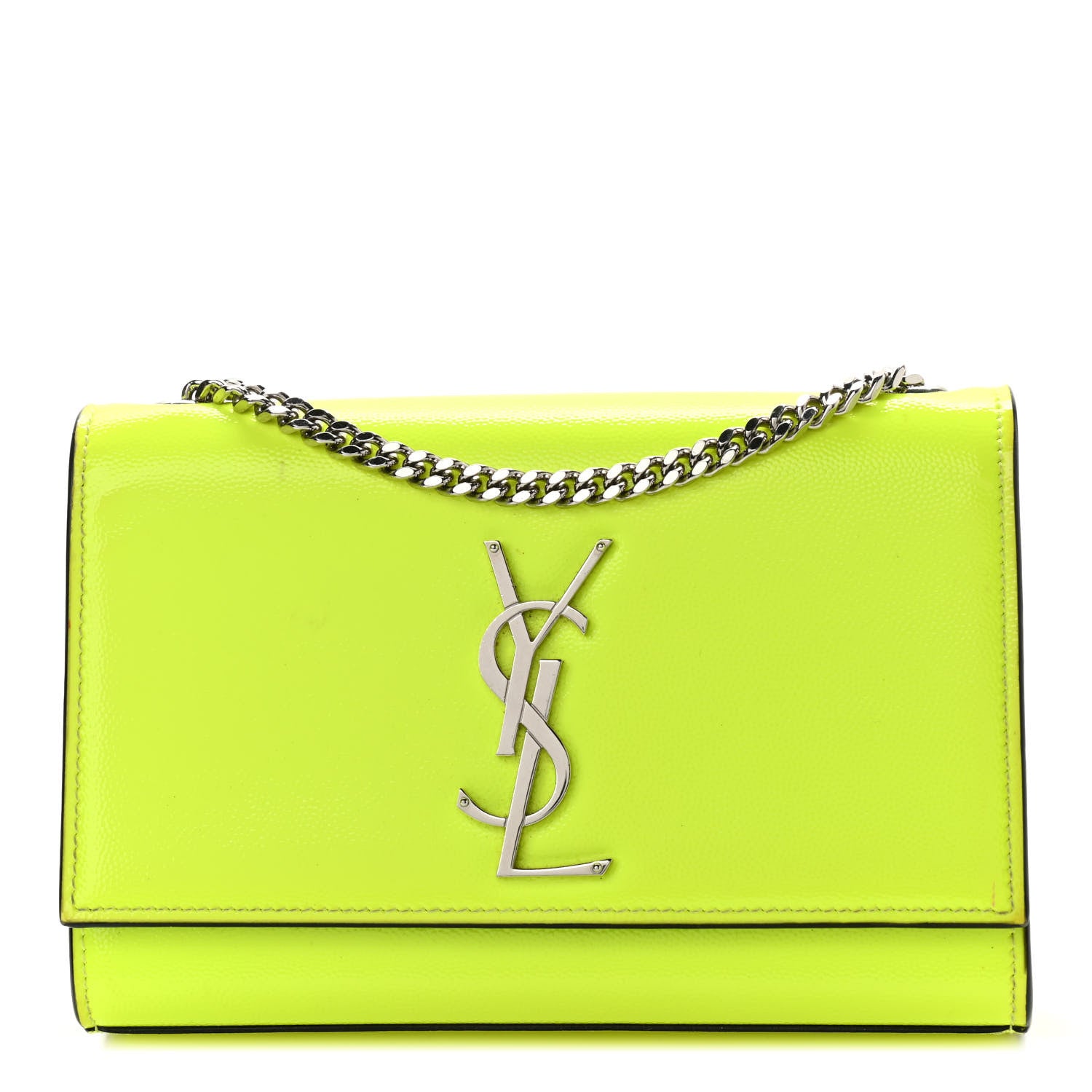 Saint Laurent Patent Grain de Poudre Small Monogram Kate Satchel Neon Yellow 1 of 16