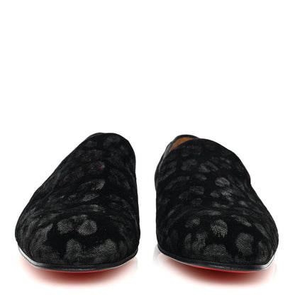 Christian Louboutin Velvet Jacquard Mens Captain Colonnaki Leopard Flat Loafers 44 Black 3 of 8