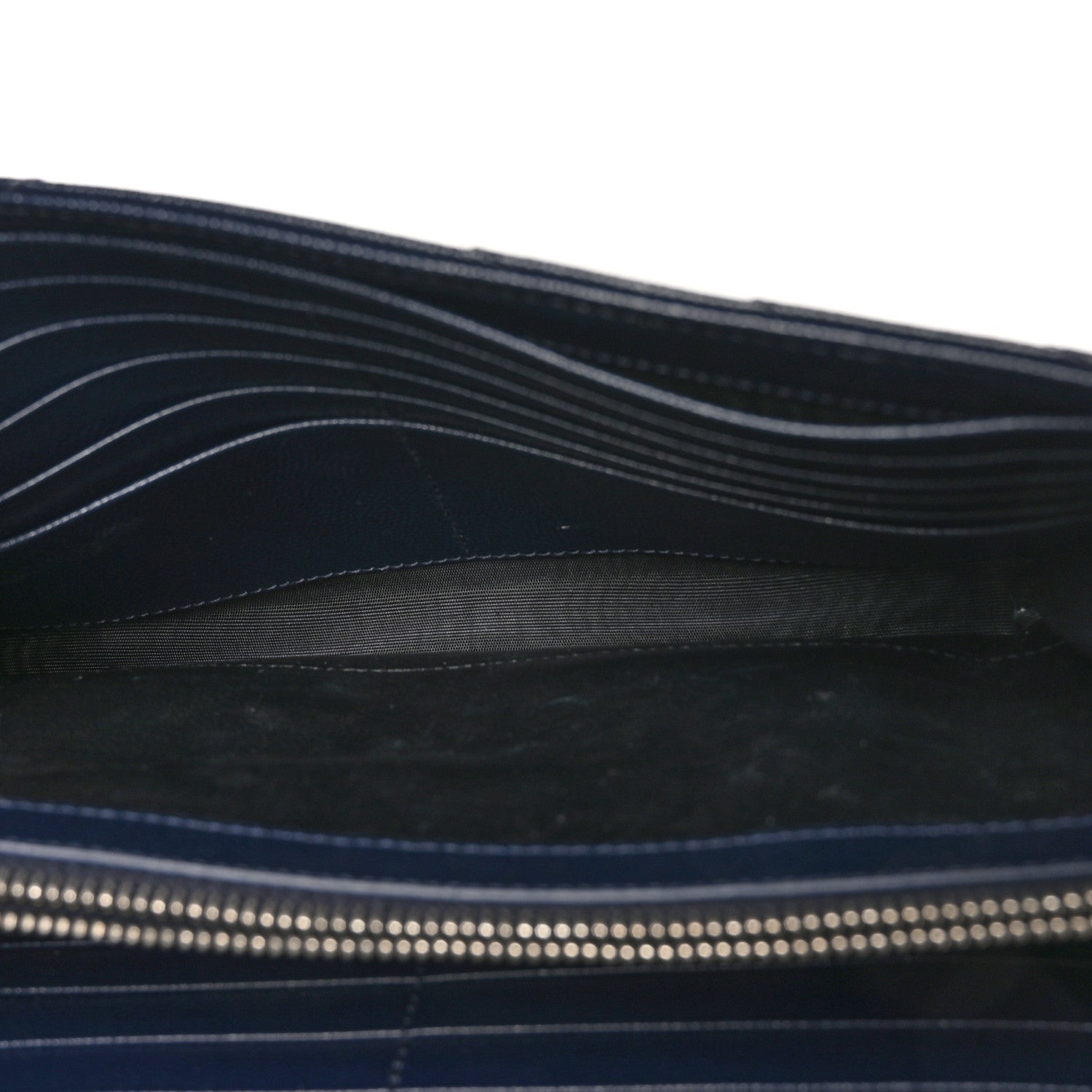 Saint Laurent Grain De Poudre Matelasse Chevron Monogram Chain Wallet Deep Marine 5 of 10