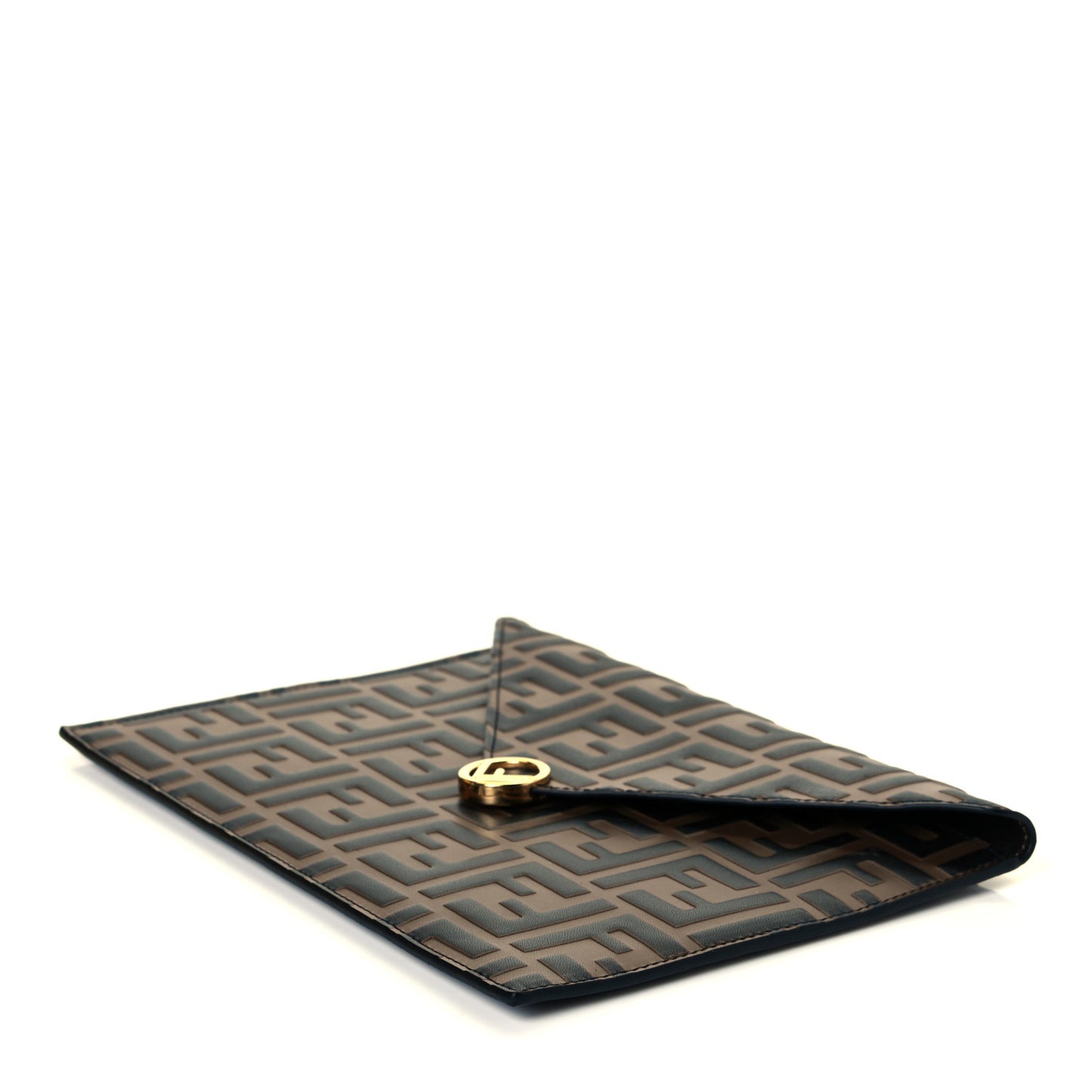 Vitello Soft F is Fendi Bi-Color FF 1974 Embossed Envelope Pouch Maya Black