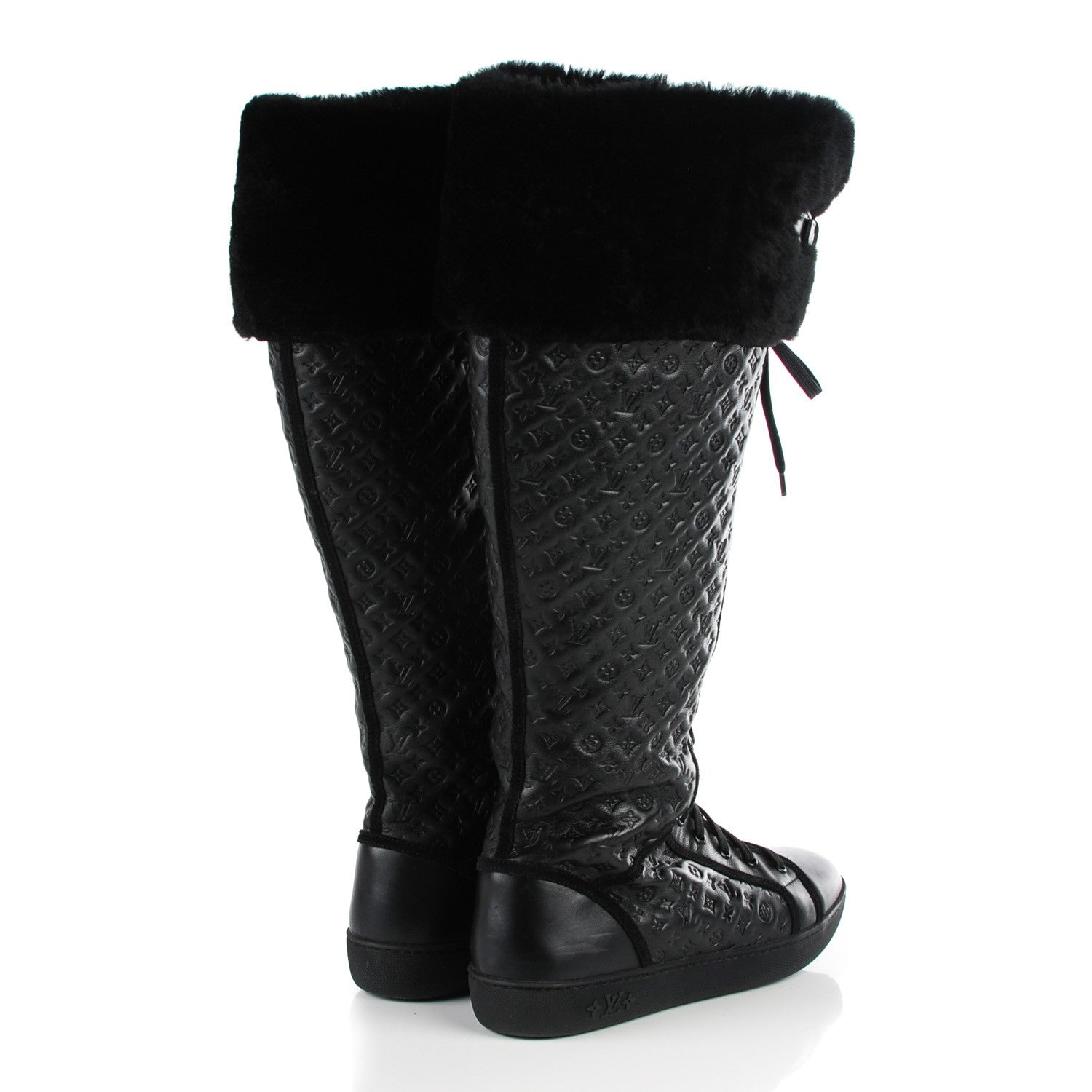 Louis Vuitton Calfskin Embossed Lamb Fur Polka Tall Boots 41 Black 6 of 18