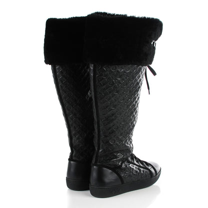 Louis Vuitton Calfskin Embossed Lamb Fur Polka Tall Boots 41 Black 6 of 18