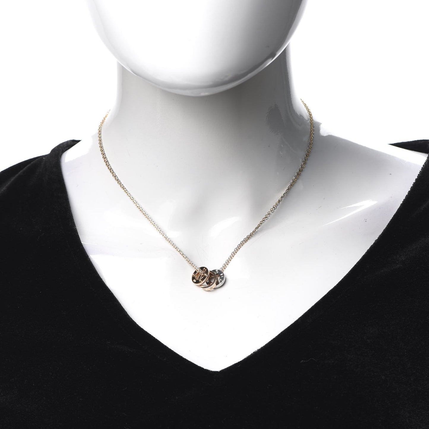 18K White Pink Gold Diamond Three Ring LOVE Pendant Necklace