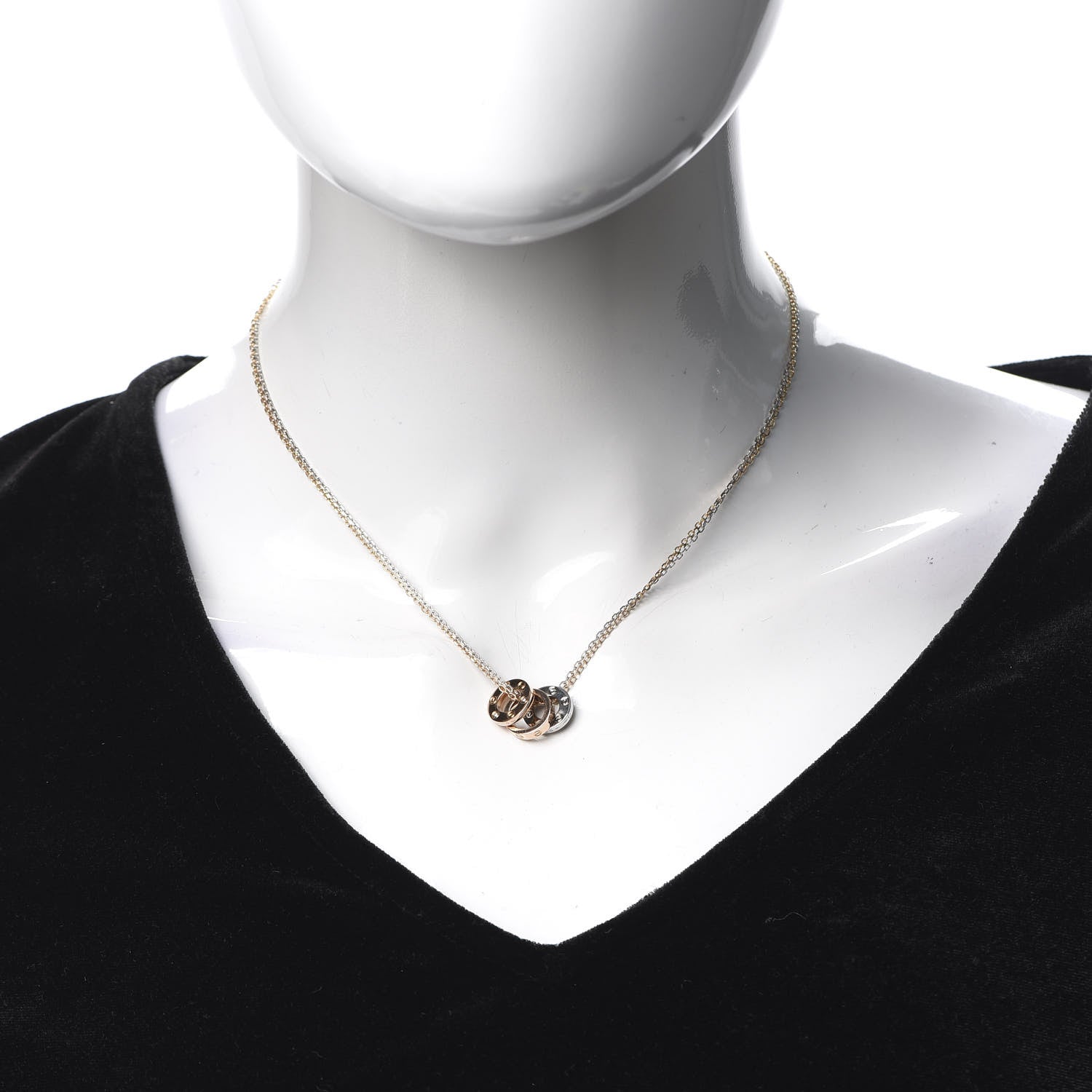 Cartier 18K White Pink Gold Diamond Three Ring LOVE Pendant Necklace 2 of 6