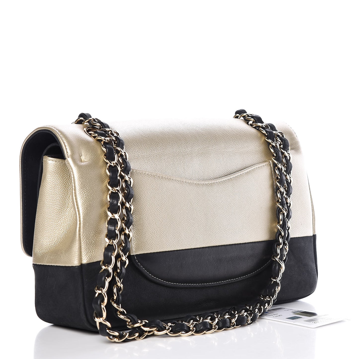 Caviar Iridescent Calfskin Duo Medium Double Flap Light Gold Black