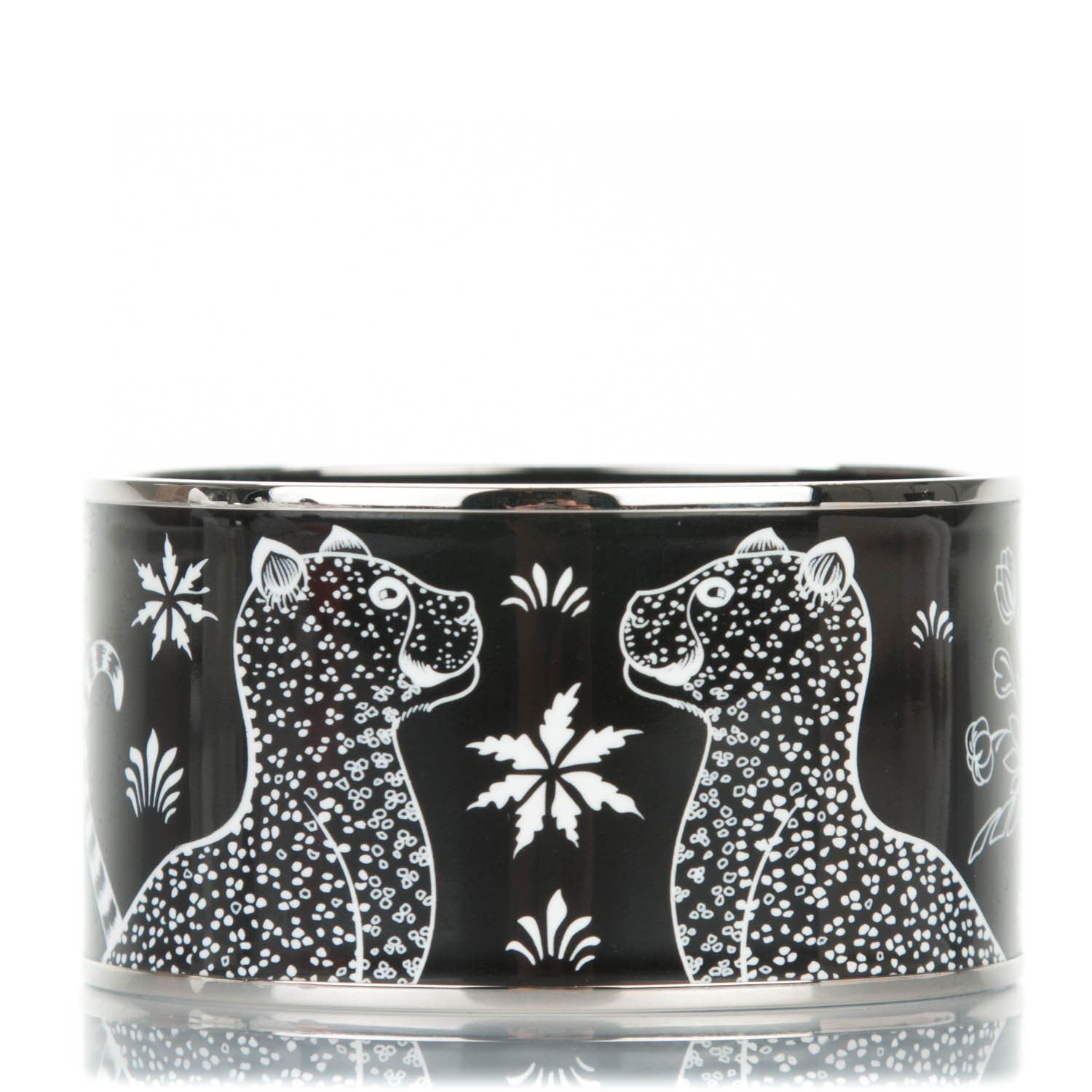 Hermes Enamel Printed Extra Wide Les Leopards Positif Negatif Bracelet 65 Black 1 of 7