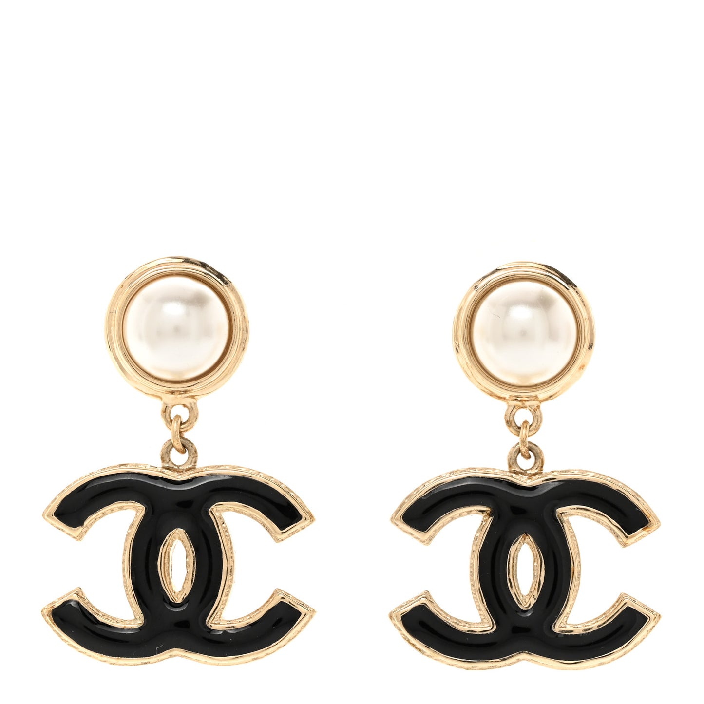 Pearl Enamel CC Drop Earrings Black