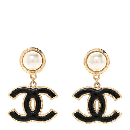 Chanel Pearl Enamel CC Drop Earrings Black 1 of 5