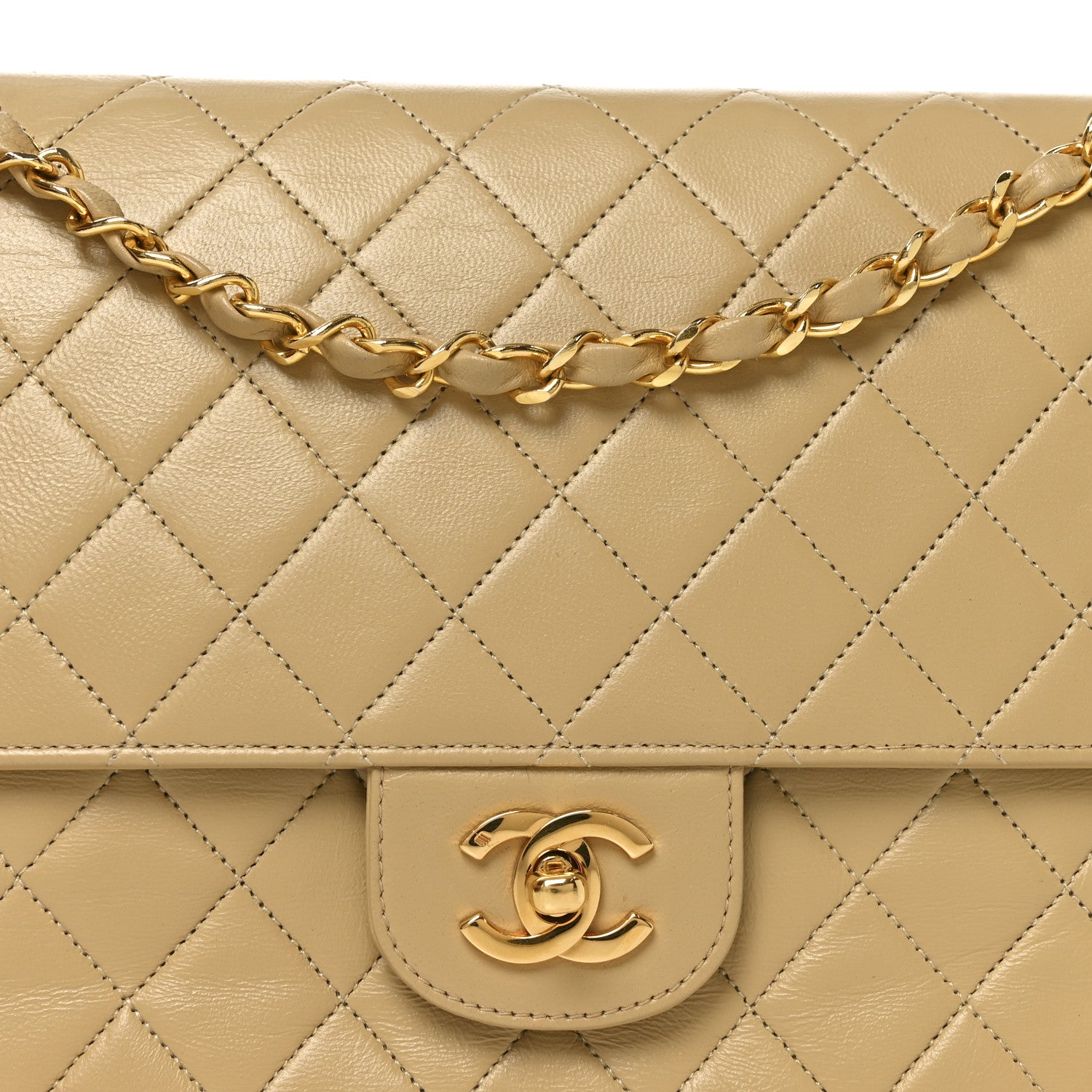 Chanel Lambskin Quilted Medium Double Flap Beige 1861744