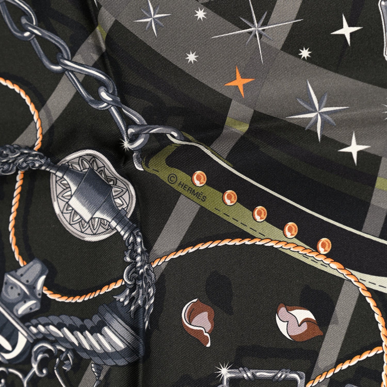 Hermes Silk C'est La Fete Double Face Scarf 90 Kaki Anthracite Gris 5 of 7